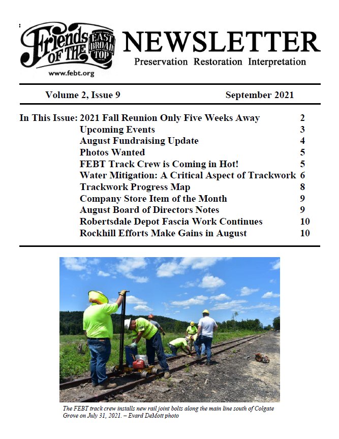 FEBT Newsletter - September 2021 cover