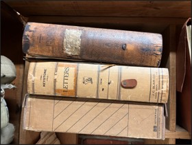 Newly-discovered correspondence boxes in an upstairs vault (Julie Fether photo)